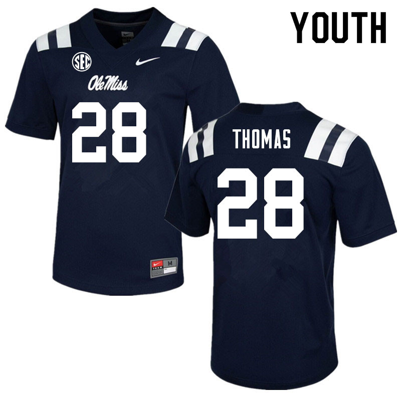 Damarcus Thomas Ole Miss Rebels NCAA Youth Navy #28 Stitched Limited College Football Jersey GUK1158GD